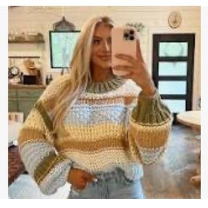 Chunky Knit Striped Sweater, multicolor, oversized, comfy